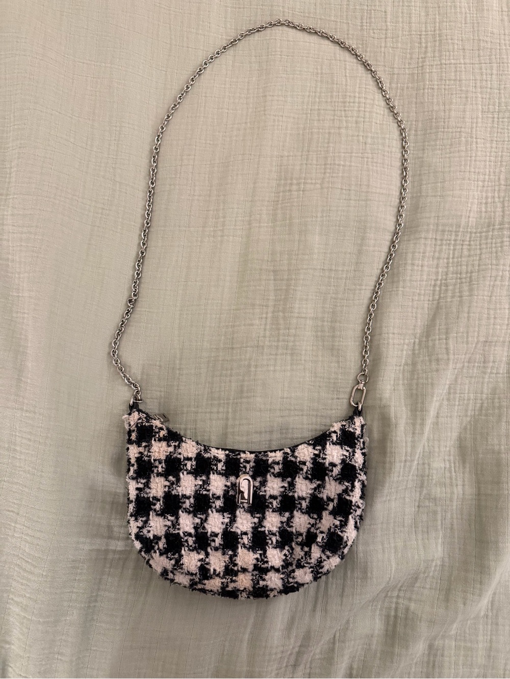 Furla Houndstooth Tweed Shoulder Bag Pink & Black